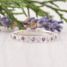 Amethyst Ring, Delicate ring, Eternity Ring, Wedding Band Silver, Unique Wedding Band, Dainty Wedding Band WE OFFER UNLIMITED PERIOD INSTALLMENTS PLAN This is a beautiful, stunning, feminine ring that works well for all occasions, styles, and ages. You will love it! Ring information: Stones: Amethyst Approximate size: 1.5mm (9 stones) Stones: White cubic zirconia Approximate size: 1.5mm (9 stones) Metal type: Silver Metal stamp: 925 Sterling Silver Installment Payments We offer installment payme Wedding Band Silver, Dainty Wedding Band, Dainty Wedding, Unique Wedding Band, Art Deco Wedding Band, Wedding Bands For Her, Fancy Gifts, Ring Wedding Band, Unique Wedding Bands