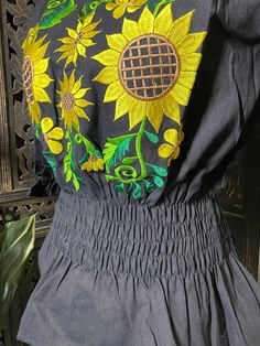 A very nice and beautiful Sunflower Blouse w/Gorgeous Embroidery. The design work is simply gorgeous. Perfect for your ultimate weekend look, beach, casual look or just to impress your friends with this gorgeous piece. You will Love it! Blouse STYLE DETAILS Overview * Round neck * Handmade work * 3/4 Long sleeves fabric & care * hand wash * delicate care * hang dry Please email me your questions before buying email me TODAY All of my items come from a smoke and pet free environment. Thank yo Peasant Style Embroidered Top For Beach, Embroidered Folk Blouse For Beach, Folk Embroidered Beach Blouse, Folk Style Embroidered Beach Blouse, Peasant Floral Embroidered Top For Beach, Peasant Blouse With Floral Embroidery For Vacation, Embroidered Summer Blouse For Beach, Summer Folk Style Embroidered Top, Summer Embroidered Blouse For Beach