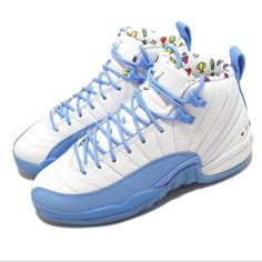 Sz Various Retro 12 S Emoji University Blue Blue Custom Sneakers With Boost Midsole, Blue Sneakers With Boost Midsole For Spring, Jordan 3 White Cement, Rare Jordans, Jordan 11s, Pink Jordans, Monkey Cake, Jordan Retro 6, Jordan Retro 12