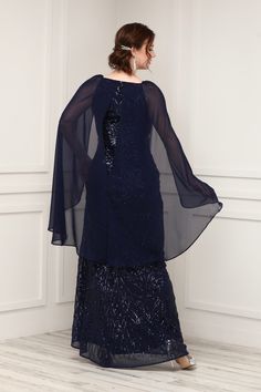 Buy Petite Sequin Beaded Gown With Cape - Formal Gown – SleekTrends Petite Evening Gowns, Subtle Jewelry, Gown With Cape, Sheer Cape, Lace Cape, Evening Gowns With Sleeves, Sequin Evening Gowns, Lace Evening Gowns, Mother Of Groom Dresses