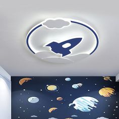 an image of a room with planets on the wall and a rocket ship painted on the ceiling