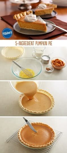 the steps to make pumpkin pie are shown