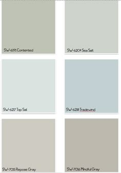 sherylin williams paint colors in shades from gray to light blue, and white