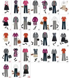 31 outfits from 13 items - although I would probably trade out the pink for another color, I love the idea; need to get to work on maximizing the minimal wardrobe. Month Of Outfits, Minimal Wardrobe, Wardrobe Capsule, Wardrobe Planning, Mode Casual, Fashion Capsule, Of Outfits, Minimalist Wardrobe, Different Outfits