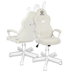 two white office chairs sitting next to each other