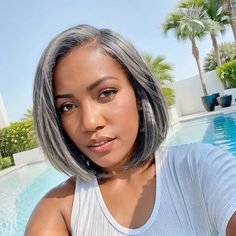 Length 6-8 inches Density 150% Lace Area 4x4 Closure #wig #bob #closurewig #4x4 #wiginstall #hairstyle #graywig #shorthair Side Part Straight, Silver Hair Short, Grey Bob Hairstyles, Silver Haired Beauties, Short Silver Hair, Salt And Pepper Hair, Beautiful Gray Hair, Hair Care Oil, Long Hair Wigs