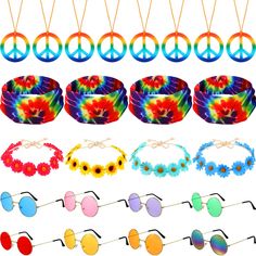 PRICES MAY VARY. Package Content: you will receive 8 peace sign necklaces, 4 daisy flower headbands, 4 tie dye headbands and 8 pairs of colorful sunglasses, the rich quantity and complete combinations are enough to meet your needs for dressing up and daily use Show Your Personality: both of our hippie costume glasses and flower headbands have different colors, more details are shown in the pictures, so you can choose the same color or different color to match your dressing style, and you can als Hippie Adjustable Party Jewelry, Summer Festival Retro Jewelry, Retro Summer Festival Jewelry, Vintage Summer Party Necklaces, Vintage Necklaces For Summer Parties, Vintage Necklace For Summer Party, Headband 60s, Flower Headband Hippie, Tie Dye Headband