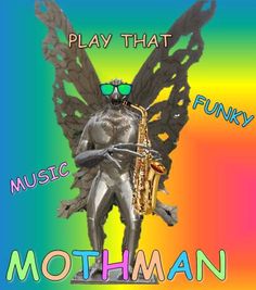 a poster with an image of a man holding a saxophone in his hands and the words play that funky on it