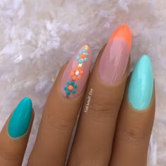 Pretty Gel Nails Summer, Nail Designs Holiday Summer, Spain Inspired Nails, Bright French Tip Nails, Summer Gel Nail Art, Nails Square Oval, Colourful Summer Nails, August Nails Ideas, Trendy Nail Art Summer