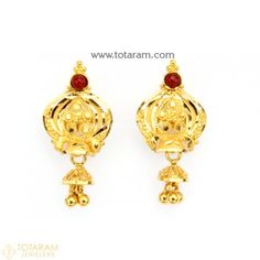 22K Gold Earrings for Women with Beads - 235-GER9079 - Buy this Latest Indian Gold Jewelry Design in 4.250 Grams for a low price of $285.00 Single Drop Earring For Festivals, Temple Jewelry Style Drop Plug Earrings, Clip-on Earrings For Wedding And Festivals, Clip-on Earrings For Weddings And Festivals, Festival Plug Dangle Earrings, Red Temple Jewelry Earrings, Temple Jewelry Dangle Earrings, Pierced Dangle Temple Jewelry Earrings, Anniversary Temple Jewelry Dangle Earrings