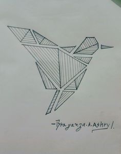 an origami bird is drawn on a piece of paper