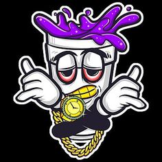 a cartoon character is holding a coin and wearing a purple crown on top of his head