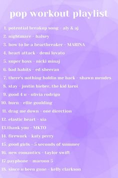 the top workout playlist is displayed on a purple background with geometric shapes and lines