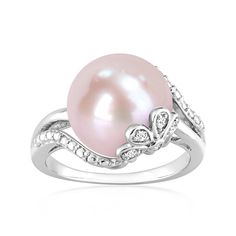 Ross-Simons - 12-12.5mm Pink Cultured Pearl Ring, Diamond Accents in Silver. Size 5. Kissed with pretty pastel luster, this lovely ring presents a 12-12.5mm pink cultured freshwater button pearl cradled in a floral-inspired setting of sterling silver. Finished with round diamond accents for a touch of sparkle. 1/2" wide. Pink pearl ring. Pearl birthstones are the perfect gift for June birthdays. Pink Pearl Ring, Cultured Pearl Ring, Pearl Birthstone, Ring Pearl, Fine Jewelery, Ring With Diamond, Lovely Ring, Ring Diamond, Pretty Pastel