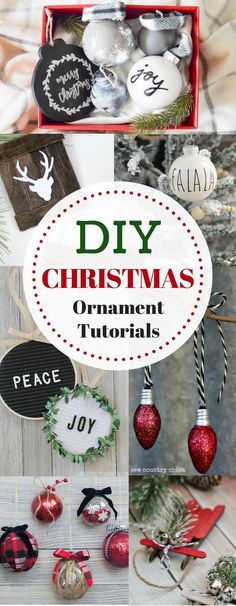 diy christmas ornament ornaments in red, white and green with text overlay