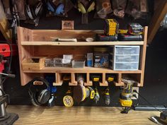 a work bench filled with tools and other items