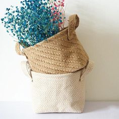 BOHO BRAIDED JUTE COTTON LINEN BASKET Laundry Basket Organization, Pot Storage, Fabric Storage Baskets, Jute Basket, Woven Baskets Storage, Clothes Basket, Cloth Flowers, Linen Storage, Desktop Storage