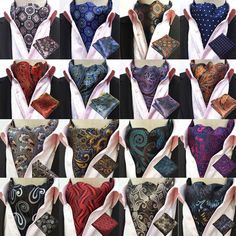 Men's Paisley Floral Geometric Pattern Cravat Ascot Tie Pocket Square Hanky Set Fashion Design；Perfect For any occasion and events. Handmade, 100% brand new and High quality. Material: Silk Blend Cravat Size:117 x 15.5 cm (46.1'' x 6.1'') Hanky Size: 25 x 25 cm (9.8'' x 9.8'') Package Includes: 1 x Cravat + 1 x Hanky PaymentDelivery detailsTerms of salesAbout usContact us Payment Please send payment within 7 days of purchase.  Delivery details   Normally it takes 11-25 business days for delivery Bolo Tie Men, Cravat Tie, Pocket Square Wedding, Ascot Ties, Slim Fit Suit Men, Paisley Flower, Men Stylish Dress, Mens Formal, Black Men Fashion