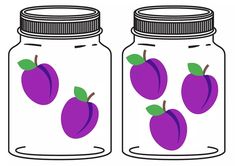 two glass jars with purple apples on them