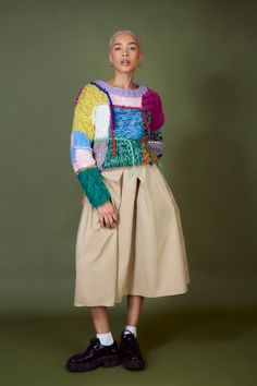 - Fit: Large to size- Measurements: 1. Chest: 53cm, 2. Length: 55cm- Materials: 50% polyester, 50% acrylic- Thickness: Moderate- Sheerness: None- Stretch: Low- Lining: None- Care: Gentle wash cold and dry in shade Patchwork Jumper, Rainbow Patchwork, London Free, Bright Rainbow, Autumn Outfits, Fall Essentials, Effortless Chic, Cozy Fashion, Cozy Knits