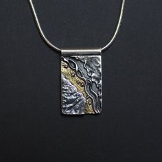 Gold and Silver Mountain Beach Coastline Pendant by Abi Cochran on Etsy Reticulation Jewelry, Landscape Jewelry, Landscape Texture, Keum Boo Jewelry, Fused Jewelry, Precious Metal Clay Jewelry, Soldered Pendants