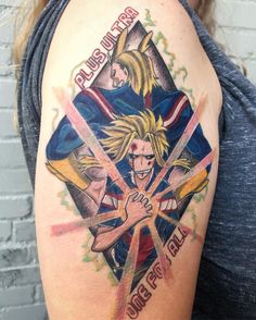 a woman with a tattoo on her arm that has the image of gohan and vegeta