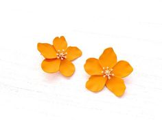 Flower earrings, Floral earrings, Spring Dust Orange earrings, Bridesmaid earrings, Birthday gift, P Elegant Orange Flower Earrings For Gift, Orange Flower-shaped Earrings For Gift, Yellow Flower Earrings For Wedding, Elegant Orange Flower Earrings, Yellow Earrings With 3d Flowers As A Gift, Yellow Flower Drop Earrings For Wedding, Orange Flower Shaped Earrings For Party, Yellow Earrings With Flower Decoration, Yellow Earrings With Flower Decoration For Gift