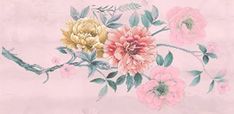 a pink wallpaper with flowers and leaves on the bottom right corner is an image of a bird perched on a branch