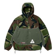 Palace Polartec 3M Hooded Jacket 'Woodland Camo' P25JK069 Techwear Outerwear With Pockets For Camping, Hooded Techwear Windbreaker For Hunting, Fall Hunting Techwear Windbreaker, Techwear Windbreaker For Hunting In Fall, Techwear Windbreaker For Fall Hunting, Military Style Hooded Windbreaker For Outdoor Work, Winter Camping Windbreaker With Long Sleeves, Winter Camping Long Sleeve Windbreaker, Winter Camping Techwear Windbreaker