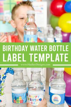 birthday water bottle label template for kids to print and use on their party favors or gifts