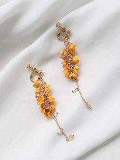 Material: 925 sterling silver, acrylic Chain Earrings Flowers, Nature-inspired Adjustable Flower Earrings, Nature-inspired Drop Earrings With Flower Charm, Cassia Fistula, Nature-inspired Drop Flower Earrings With Charm, Nature-inspired Flower Charm Drop Earrings, Ear Clips, Earrings Ear, Everyday Items