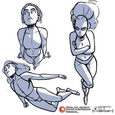 three different poses of a woman in various positions, including the legs and arms with one leg