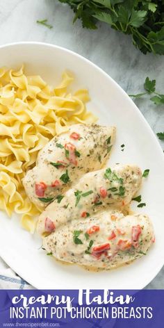 These Creamy Italian Instant Pot Chicken Breasts are so moist and flavourful! They cook in just minutes and are coated in a creamy sauce of Italian herbs, chicken broth, cream, and roasted red peppers. Perfect over pasta, rice or potatoes! #instantpot #pressurecooker #chicken #chickenbreast #recipe #dinner #cooking Instant Pot Chicken Breasts, Italian Chicken Breast, Dinner Italian, Creamy Italian Chicken, Italian Herbs, Top Chicken Recipes, Instant Pot Recipes Chicken, Italian Chicken, Instant Pot Dinner Recipes