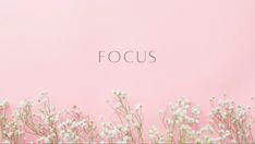 white flowers against a pink background with the word focus