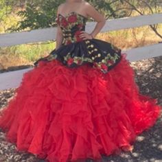 Charro Style Two Piece Quinceaera Dress Two Piece Quinceanera Dresses, Quince Ideas, Quinceanera Dresses, Quince, Quinceanera, Sweet 16, Limited Time, Black Red, Colorful Dresses