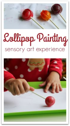 a child is painting with candy on a stick and the words collipp painting