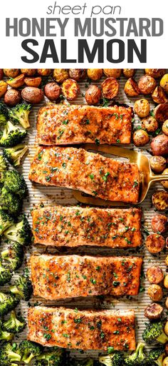 sheet pan honey mustard salmon with broccoli and potatoes