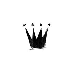 a drawing of a crown with birds flying around it