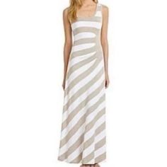 Calvin Klein Women 4 Beige Striped Casual Sleeveless Ruched Side Maxi Dress Nwt Calvin Klein Fitted Sleeveless Maxi Dress, Calvin Klein Sleeveless Spring Maxi Dress, Calvin Klein Sleeveless Maxi Dress For Spring, Calvin Klein Sleeveless Summer Maxi Dress, Chic Calvin Klein Sleeveless Summer Dress, Chic Calvin Klein Spring Maxi Dress, Casual White Calvin Klein Dress, Calvin Klein Women, Calvin Klein Dress