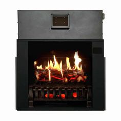 an electric fireplace with flames in it