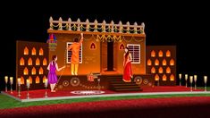 Diwali Cartoon, Durga Puja Pandal, Pongal Festival, Puja Pandal, Pooja Decor, Illustration Architecture, Kerala House, Event Stage, Kerala Houses