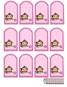 pink monkey gift tags with monkeys on them