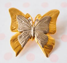 "DESCRIPTION * vintage brooch from 1980s-1990s * butterfly design with great detail * gold and silver color * marked \"PD\" and initial of Premier Designs CONDITION * In good condition; however, all vintage jewelry has minor wear and discoloration. Some might be tarnished, and need some cleaning. SIZE width 2 3/4\" length 1 1/2\"" Gold Butterfly Brooches For Collectors, Gold Butterfly Brooch Gift, Gold Butterfly Brooch For Gift, Gold Butterfly Brooch As Gift, Gold Butterfly Brooches For Gift, Beautiful Flower Drawings, Flower Drawings, Vintage Millinery, Tea Party Hats