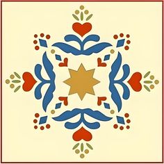 an artistic tile design in red, white, and blue with a star on the center