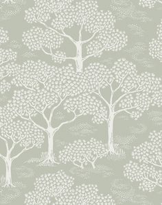 a wallpaper with trees on it in grey and white, as well as an image of