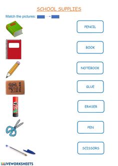 the worksheet is filled with school supplies for students to use in their workbooks