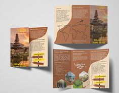 three fold brochure with an image of the city and its surroundings in brown