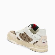 100% Textile materials and leather / Rubber sole Designer Beige Leather Sneakers, Luxury Gucci Beige Sneakers, Luxury Beige Gucci Sneakers, Luxury Beige Leather Sneakers, Versace Shop, Guccio Gucci, Luxury Dress, Sneaker Wedge, Gorgeous Bags