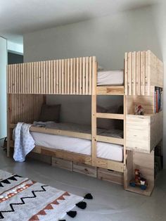 the bunk bed is made out of wood