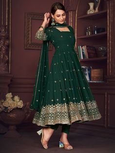 Introducing our stunning "charming green embroidered georgette festival wear anarkali suit" - the perfect outfit for all your festive occasions. This beautiful green anarkali suit is crafted from high-quality georgette material with exquisite sequin and embroidered work, giving it a touch of elegance and grace. The suit comes with matching crepe pants and a georgette dupatta, adorned with sequin work, embroidered work, and a beautiful lace border for added charm.
You can wear it to festivals, fu Green Anarkali Suits, Blue Sharara, Pakistani Sharara, Green Sharara, Georgette Dupatta, Gaun Fashion, Palazzo Suit, Sharara Suit, Salwar Kamiz